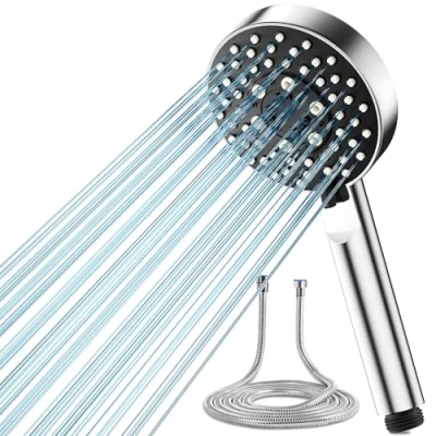 Image de Magichome Pommeau de Douche Haute Pression avec Tuyau 2 M, Douchette Salle Bain 5 Modes Pulvérisation, Design Turbocompressé, Pomme Economie Deau pour Basse d&#039;Eau