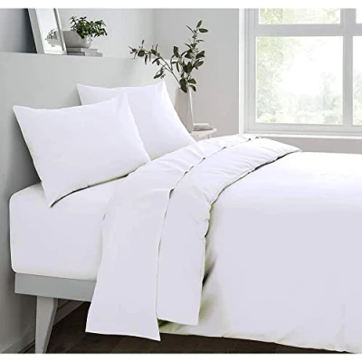 Image de Sleepdown Drap Housse Blanc en Polycoton pour lit Super King Size