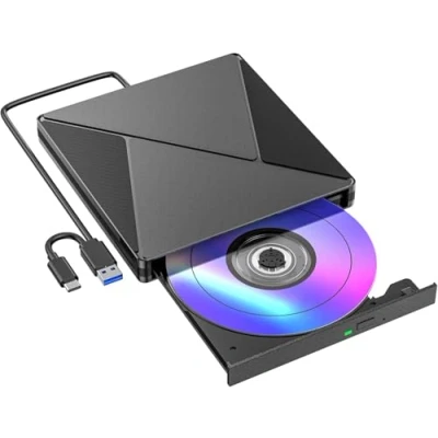Image de BHHB Lecteur CD/DVD Externe pour PC USB 3.0 et USBC Graveur DVD Optique Portable /+RW Drive Mince Player Transmission Rapide Câble Intégrée Windows/MacOS/Laptop/Desktops