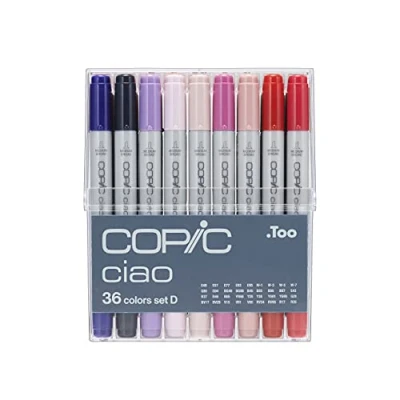 Image de COPIC Ciao Set « 36 Colors D », pièces dans un présentoir en acrylique, Twin Marker avec une pointe de largeur moyenne et Brush