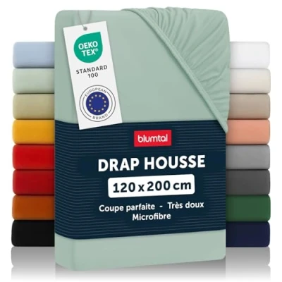 Image de Blumtal Drap Housse 120x200 cm en Microfibre certifié Oeko TEX House 120 x 200 Doux Respirant et Lavable de lit Vert Clair