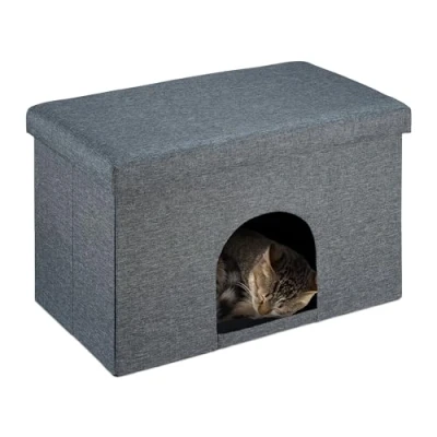 Image de Relaxdays Grotte pour Chat et Chien, Surface d’Assise, Pliable, cachette, H x L P : 38,5 64,5 37,5 cm, Grise