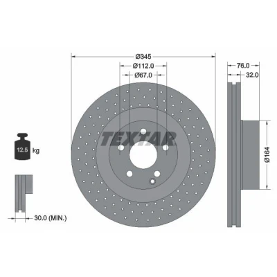 Image de TEXTAR 92108800 Disque de frein 345 32 05/06 112 ventilé l&#039;intérieur, troué sans boulon fix roue, moyeu roue