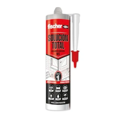 Image de fischer 570947 Solution totale grise, mastic adhésif MS, colle, scelle et répare, en intérieur extérieur, résistant à l&#039;eau Polymère MS 290 ml