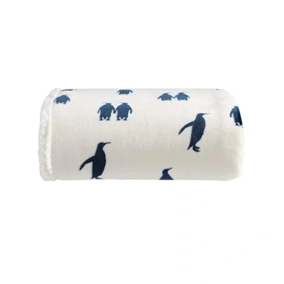 Image de Eddie Bauer Ultra Plush Collection Couverture réversible en Polaire Sherpa, Douce et Confortable, Parfaite pour lit ou canapé, Pingouin Empereur