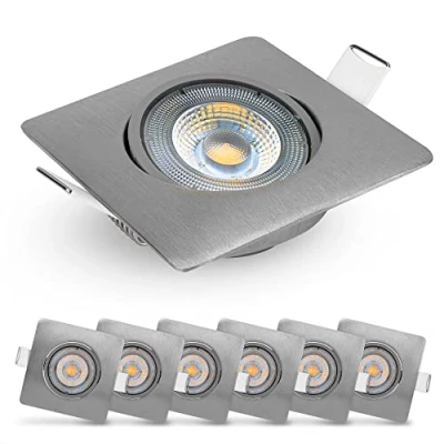Image de EMOS Exclusive Spot LED Encastrable Lampe Plafond Orientable 50 Blanc chaud 3000K Lot de 6 Spots Extra Plat carré 5 Watt (5W) / 450 Lumens, Argenté