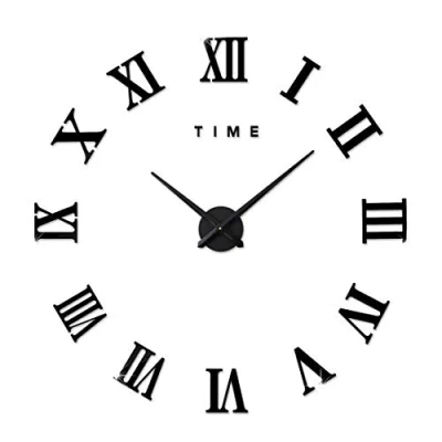 Image de FAS1 Grande Horloge Murale Moderne à Monter soi même, décalcomanie 3D, Chiffres Romains, Murale, décoration Amovible pour Salon, Noir (Pile Non Incluse)