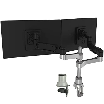 Image de R Go Tools Caparo 4 D2, Circulaire Bras double ecran, fixation bureau, ressort à gaz, 3 9 kg, noir argent, faible empreinte carbone Neuf