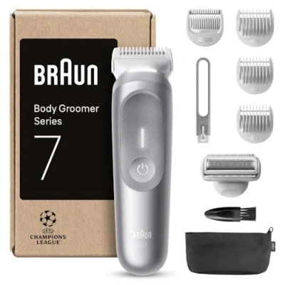 Image de Braun Tondeuse Pour Le Corps Series 7, + 8 Outils de Rasage, Smartlight, Protection La Peau, Autonomie 100 Min, Tondre Et Raser Avec SmoothShave SensitiveTrim, Étanche, BG7555, Gris