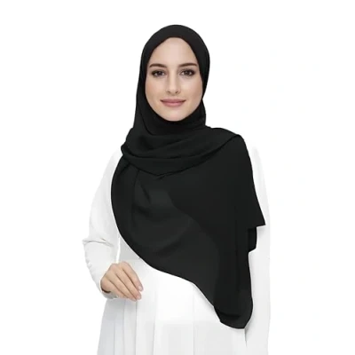 Image de Lina &amp; Lily Écharpe Hijab pour Femme Musulmane en Mousseline Rectangles, Tissu Léger et Fluide (Noir)