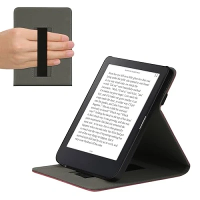 Image de kwmobile Étui pour liseuse électronique Compatible avec Kobo Clara 2E Housse Rabat Simili Cuir Bordeaux foncé