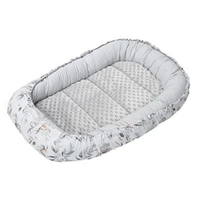 Image de Medi Partners Reducteur de lit Bébé Cocon 100x60x15cm 100% Coton Baby Nest Nouveau né Nid Bébés Oreiller Couverture Insert Amovible (Cerf en Feuilles avec Minky Gris)