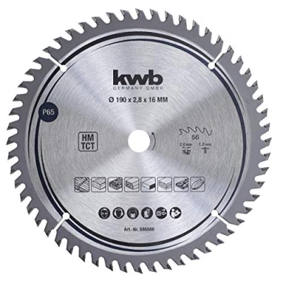 Image de kwb 586568 Lame de scie circulaire menuisier bois dur 190 x 16 mm Grand nombre 56 dents Z fine précision