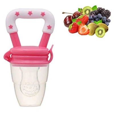 Image de Tetine a Fruit,Tetine Grignoteuse Bebe,Grignoteuse Bébé, Sucette Fruit pour Bebe,Sucette 3 à 24 mois sans BPA (Rose, S)