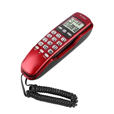 Image de Mini Téléphone Mural, Fixe Filaire avec Écran LCD Affichage DTMF/FSK Convient pour la Maison, Le Domicile, l’hôtel etc(Rouge)