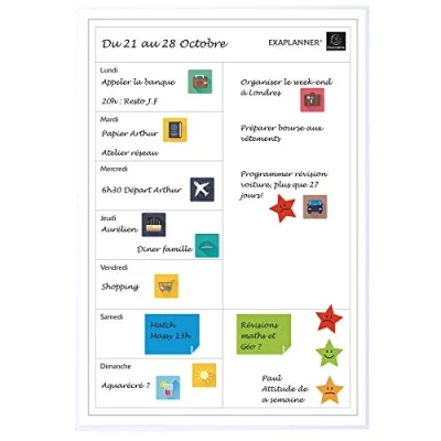Image de Exacompta Réf. 58160E 1 tableau blanc magnétique planning d&#039;organisation Perso effaçable à sec magnets réinscriptibles fournis format 43 x 30 cm couleur
