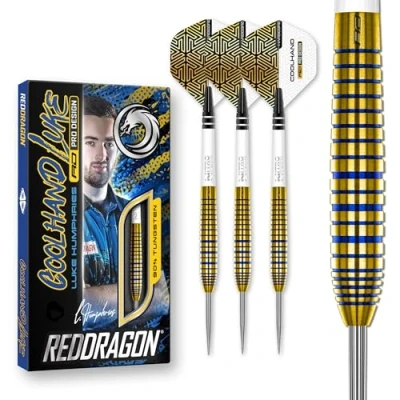Image de RED DRAGON Luke Humphries TX3 Gold SE Jeu de fléchettes en tungstène qualité supérieure avec Vols et tiges 24 g