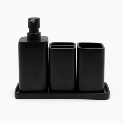 Image de zccz Ensemble d&#039;accessoires de Salle Bain Noir, Complet Bain, Support Brosse à Dents, Plateau gobelet