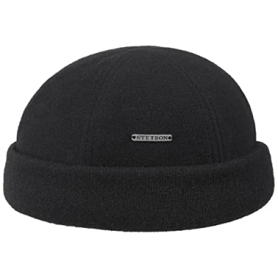 Image de STETSON Bonnet Sparr Docker Femme/Homme Made in The EU Doublure Polaire en Laine à Revers avec Revers, Bonnets Docker, Doublure, Hiver Automne M (56 57 cm) Noir
