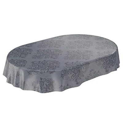 Image de ANRO Nappe Ronde en Toile cirée Lavable Gris Anthracite Motif Baroque avec arabesques Ovale 180 x 140cm, 140 180cm
