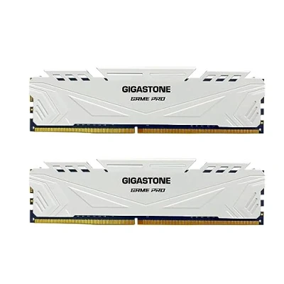 Image de 【DDR4 RAM】 GIGASTONE Game Pro 32Go Kit(2x16Go) DDR4 3200MHz PC4 25600 CL 16 18 40 Intel XMP 2.0 AMD Ryzen 1.35V UDIMM 288pin UnbuffeRouge Non ECC Mémoire Haute Performance pour PC Bureau Blanc