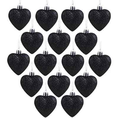 Image de Christmas Concepts® 16 x 60 mm (2.4&quot;) Boules de Sapin Noël en Forme cœur Noir Scintillant
