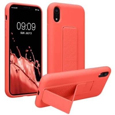 Image de kwmobile Coque Compatible avec Apple iPhone XR Housse Support Doigt en TPU Silicone Protection Fonction Corail