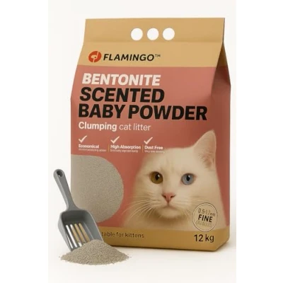 Image de Flamingo Litière pour Chats Europe Parfum Talc bébé 12KG 10 SEMAINES Origine neutralisent les odeurs désagréables douce pattes aussi chatons