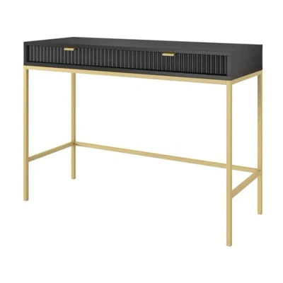 Image de Table Console extensible Coiffeuse VELLORE blanc avec pieds dorés