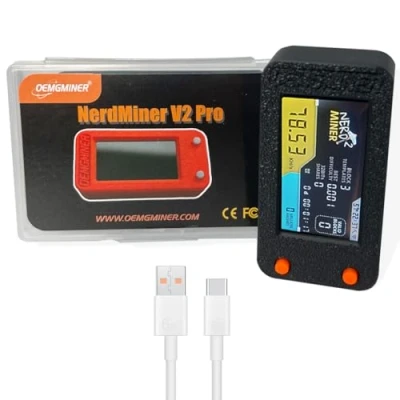 Image de Nerdminer V2 Pro 78 KH/s T Display S3 1.6.3 Bitcoin Solo Lottery Miner Win 3.125 BTC avec faible consommation d&#039;énergie Crypto boîtier noir et câble de données type C