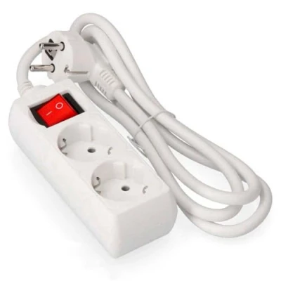 Image de Multiprise Blanche à 2 Prises Schuko avec Interrupteur, 1,5 m H05VV F 3G1,5 m㎡, Base de