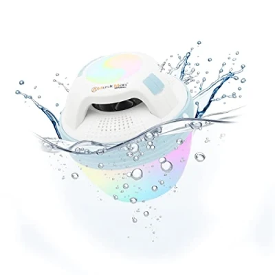 Image de MusicMan Haut Parleur de Piscine Portable, sans Fil et étanche avec Bluetooth, 4 LED Couleurs différentes, Mains Libres Microphone, 8 Heures d&#039;autonomie Petit Douche BT X60