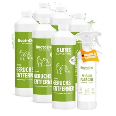 Image de BactoDes Désodorisant concentré animaux 6L avec vaporisateur mélangeur Spray chat Anti pipi puissant effet microbien bio odeur litiere chien Elimine les odeurs