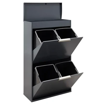 Image de ARREGUI Ecoclas Plus CR624 E Poubelle de Recyclage Cuisine 4 Bacs 4x 17L (68 L) Tri Sélectif Rangements et Plateau multifonction Meuble Seaux Sac anthracite