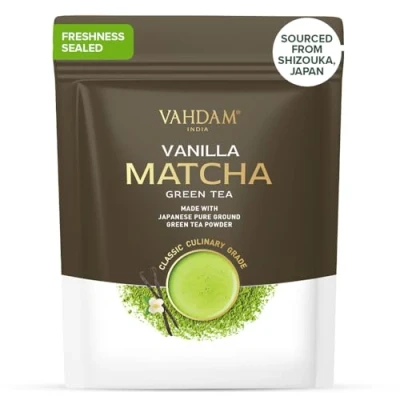 Image de VAHDAM, Thé Vert Matcha À La Vanille (100g, 50+ Tasses) Poudre De Japonaise Naturelle Préparez Un Délicieux Latte