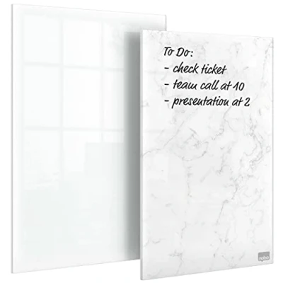 Image de Nobo Lot de 2 Mini Tableaux Effaçables en Verre Sans Cadre, Faciles à Effacer, 230 x 152 mm, Feutres Inclus, Blanc / Effet Marbre, 1915601