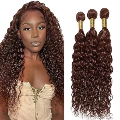 Image de Tuheerst Water Wave Human Hair Bundles Brown Cheveux Humain Extensions Tissage 3 Bündel Sew in Bundle #4 Chocolate Double Weft Remy 18 Pouce