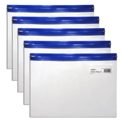 Image de Snopake Lot de 5 pochettes zippées &quot;S&quot; Transparent/bleu 325 x 235 mm A4