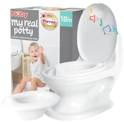 Image de Nuby Dr. Talbot&#039;s My Real Potty Pot pour bébé Avec bruit de chasse Toilette enfant d’apprentissage la propreté vrai son et piles incluses Blanc 18+ mois