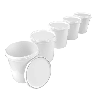 Image de Lot de 5 seaux vides avec Couvercle 16 l Blanc Convient pour Un Usage Alimentaire Hermétique et Stable poignée Aliments