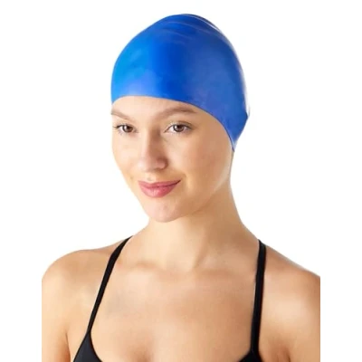 Image de Amazon Basics Lot de 2 bonnets bain unisexes en silicone infroissable, Noir/Bleu