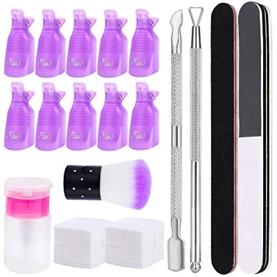 Image de Kit de Enlever le Vernis à Ongles Réutilisable Dissolvant d&#039;Ongles Outil Ensemble avec Capuchons Ongles, Éplucheur Cuticules Triangulaire, Brosse 60ml Pompe Presse, Lime