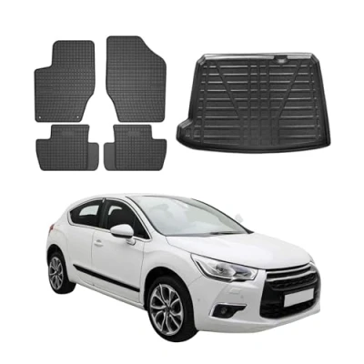 Image de Tapis de sol en caoutchouc compatible avec Citroen DS4 2011 2015, Auto, Coffre OMAC 3D bord haut noir