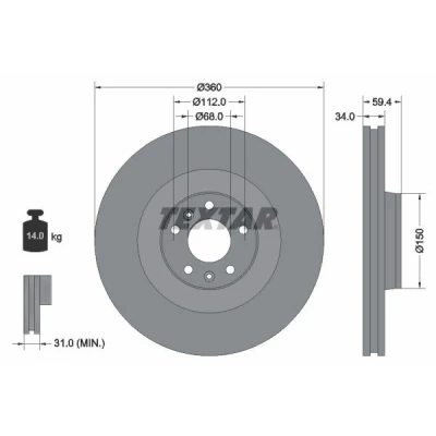 Image de TEXTAR 92122205 Disque de frein AUDI: A6 C6 Berline, A8 D3, D2, VOLKSWAGEN: Phaeton