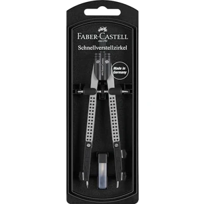 Image de FABER CASTELL 174037 compas à réglage rapide avec articulation, pièces de rechange et mines incluses, argent, pour l&#039;école la formation