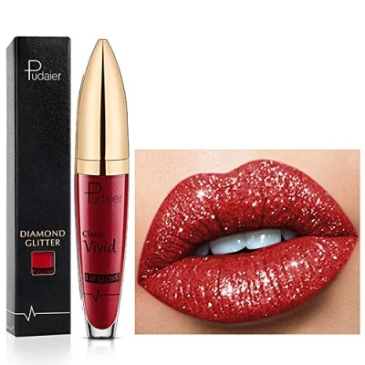 Image de 18 couleurs Diamond Glitter Lipgloss Lipstick Rouge à lèvres liquide mat brillant, brillant antiadhésif de longue durée lisse et confortable (10)