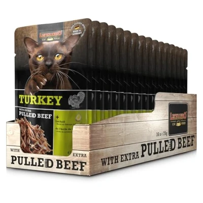 Image de LEONARDO Sachets fraîcheurs [16x70g Turkey with Extra Pulled Beef] Beef Nourriture Humide sans céréales pour Chats Aliment Complet