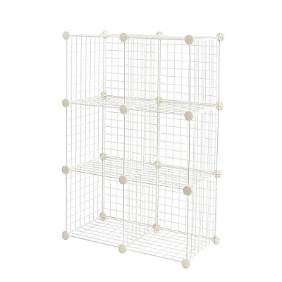 Image de Amazon Basics 6 étagères de rangement empilables cubique en grillage métallique, 66 x 32 96.5 cm, blanc