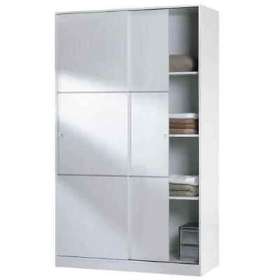 Image de Habitdesign Armoire avec 2 Portes coulissantes et étagères, pour Chambre à Coucher ou d&#039;amis, Finition Blanc Brillant, Taille : 120 cm (L) x 200 (H) 50 (P) FOARM020BO