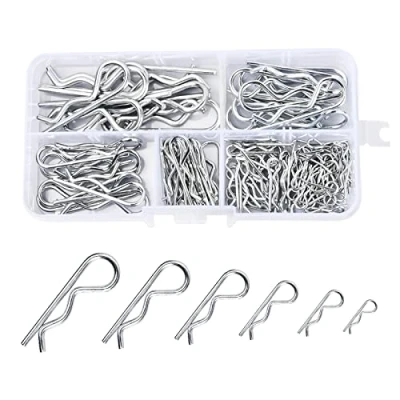 Image de 100 Pièces R Clips Goupilles Fendue R, de Retenue Robuste Zingué à Ressort Goupille Fendue, Acier Carbone Cotter Pin pour Tracteurs Remorquage Tondeuses Gazon 6 Tailles